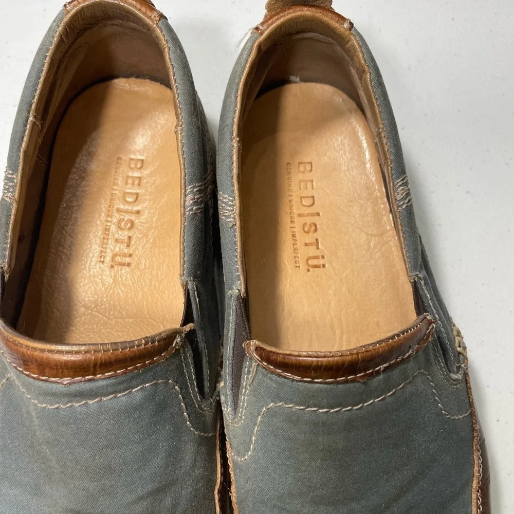 BED|STU Men's Blue and Brown Slip-On Loafers Distressed Size 9.5 SB 70